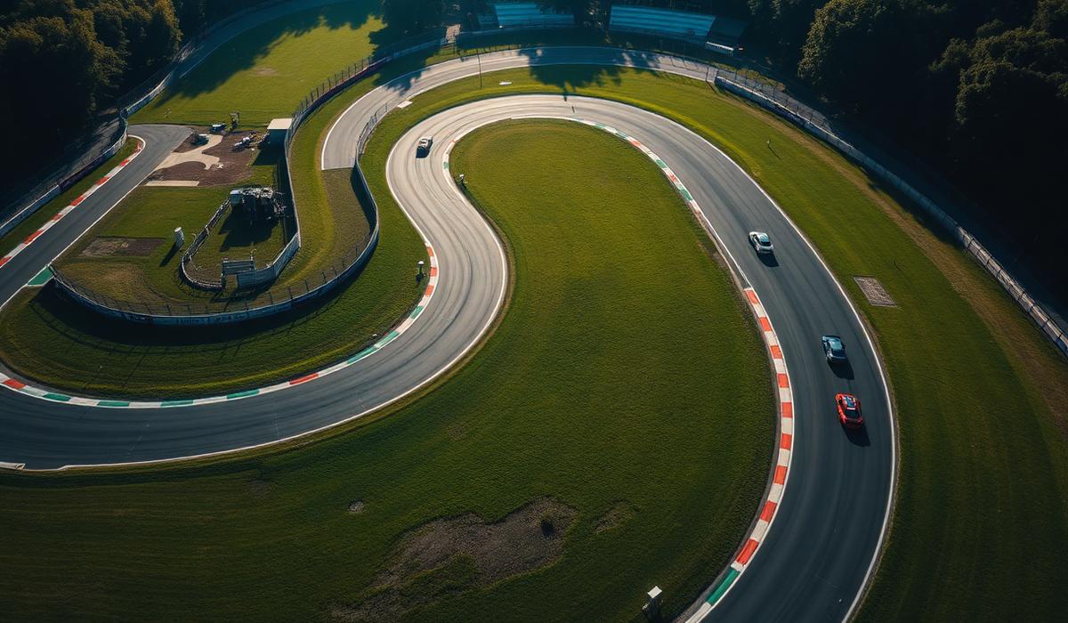 Aerial view of winding race track